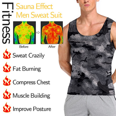 Mens Sweat Athletic Compression Underwear Slimming Body Shaper Tank Top Abs Abdomen Slim Vest Elastic Top Undershirt